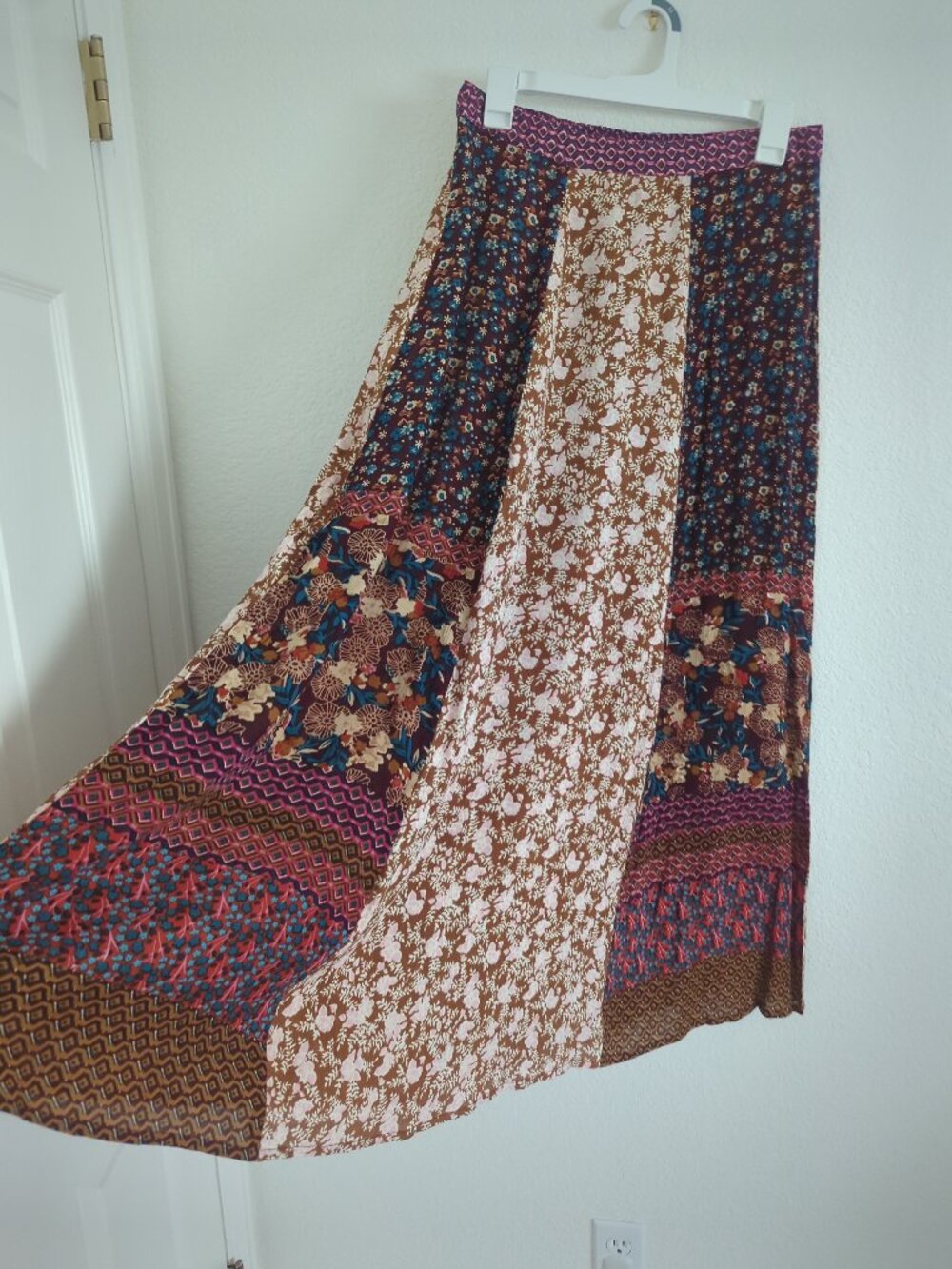 Natural Life Patchwork Maxi Skirt Medium NWT Boho Floral Mixed Print